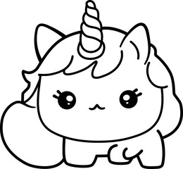 Kawaii Unicorn Cat Line Art Illustration