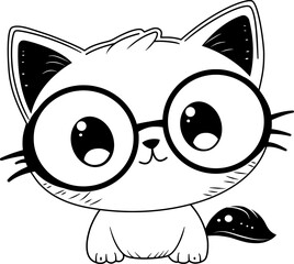 Kawaii Kitten Character Line Art Illustration