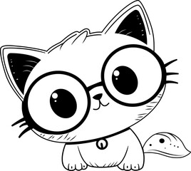Kawaii Cat Line Art Illustration