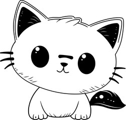 Kawaii Kitten Line Art Illustration