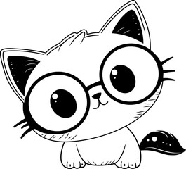 Kawaii Cat Character Line Art Illustration