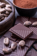 Chocolate pieces and ground cocoa beans