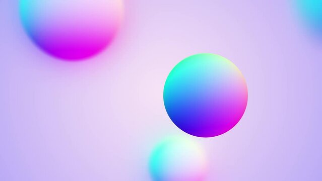 Futuristic 3D render of sphere shapes in holographic gradient with depth of field, 4K animated background