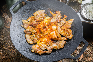 サムギョプサル　韓国焼肉　Barbecue of Korean pork(samgyeopsal)