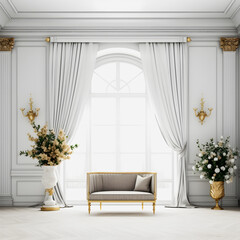 Elegant Front View: Golden Ratio Composition of a Beautiful White Room with Stunning Interior