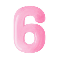 Pink voluminous number figure six with watercolor effect
