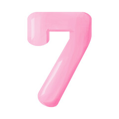 Pink voluminous number figure seven with watercolor effect
