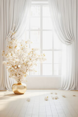 Elegant Front View: Golden Ratio Composition of a Beautiful White Room with Stunning Interior