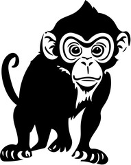 A wild monkey walking vector illustration design | Silhouette of a black chimpanzee 