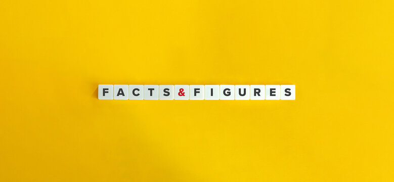 Facts and Figures. Banner and Concept Image. Block Letter Tiles on Yellow Background. Minimal Aesthetics.
