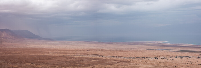 Dead Sea and Judaean Desert panoramic view, Southern District, Israel.