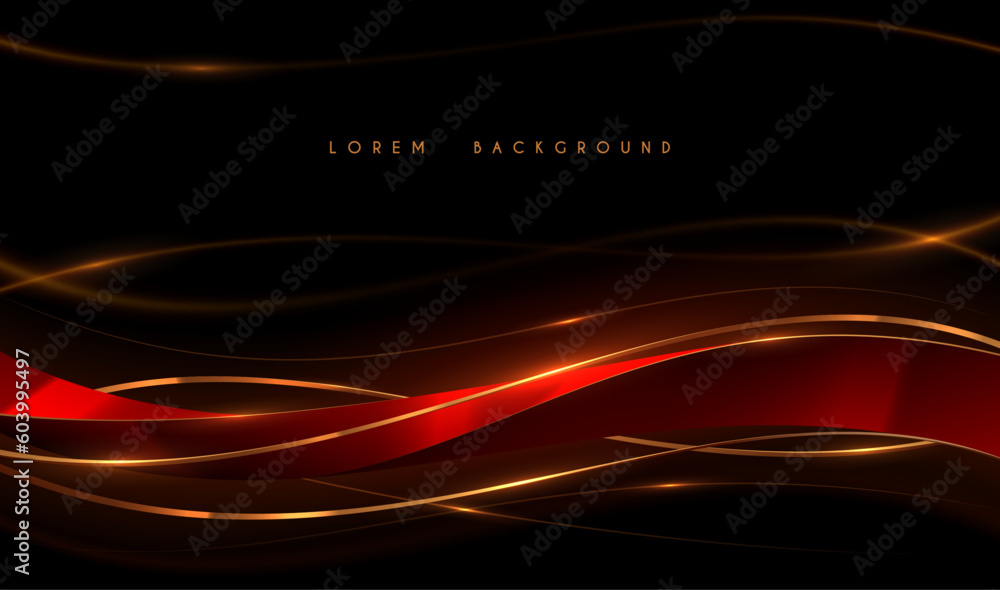 Wall mural abstract red and gold waved lines background