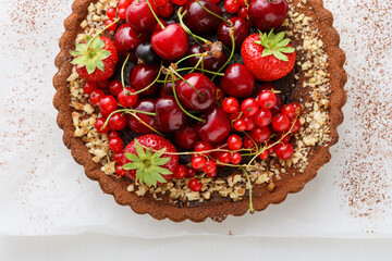 Summer berry tart  cherry on white