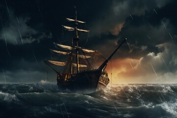 A dark storm background with sky, clouds and lightning Generative AI 