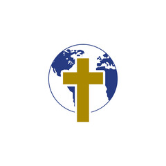 Christian icon Cross and Earth icon isolated on transparent background