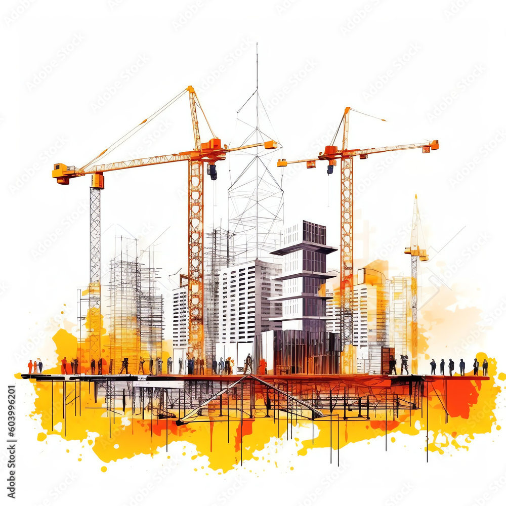 Aufkleber Architect and engineer working on construction site. Engineering, building, engineering, architecture, teamwork concept. Vector illustration in cartoon style Generative AI.