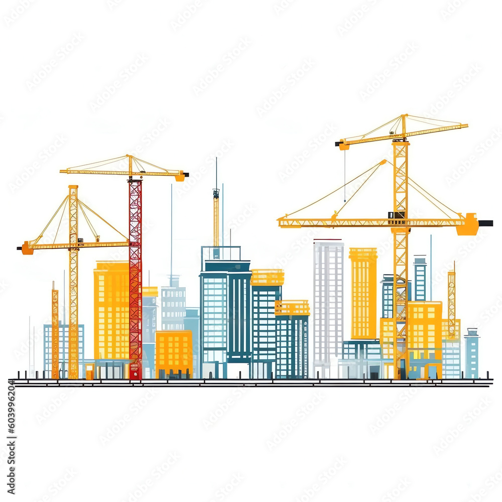 Aufkleber Architect and engineer working on construction site. Engineering, building, engineering, architecture, teamwork concept. Vector illustration in cartoon style Generative AI.