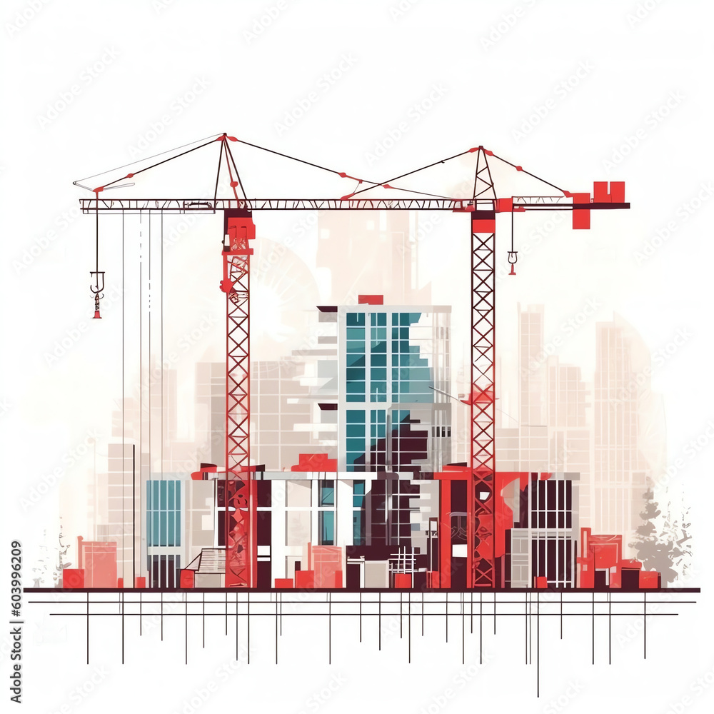Aufkleber Architect and engineer working on construction site. Engineering, building, engineering, architecture, teamwork concept. Vector illustration in cartoon style Generative AI.