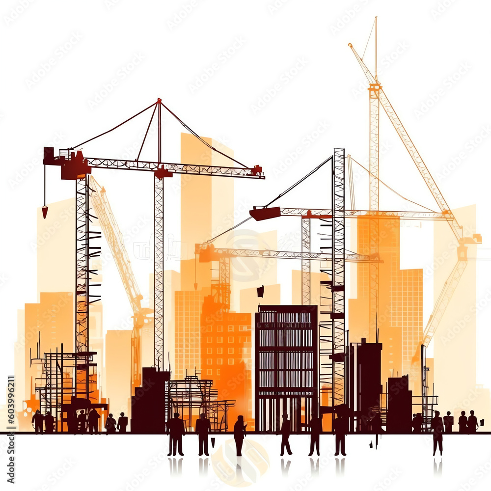 Aufkleber Architect and engineer working on construction site. Engineering, building, engineering, architecture, teamwork concept. Vector illustration in cartoon style Generative AI.
