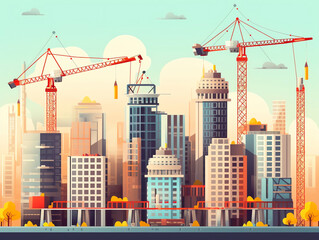 Construction vector flat illustration. Building poster in modern style. Generative AI.