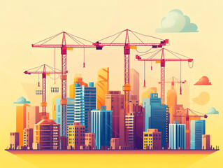 Construction vector flat illustration. Building poster in modern style. Generative AI.