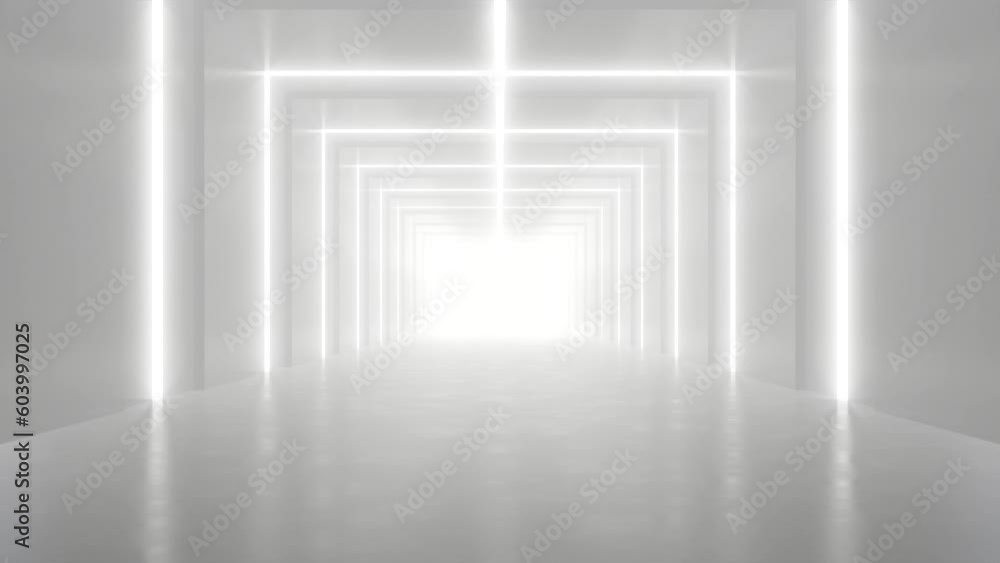 Fototapete abstract white futuristic geometric tunnel, architecture design concept, 3d rendering. loop animatio