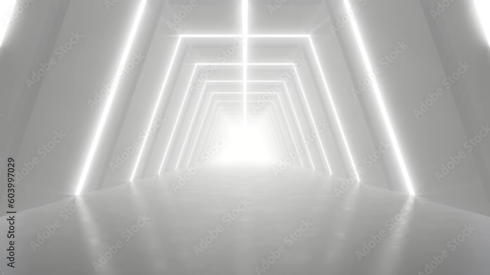 Leinwandbilder Abstract white futuristic geometric tunnel, architecture design concept, 3d rendering. loop animation.