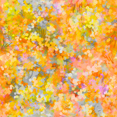 Lush spring bloom of mimosa tree Abstract blur painted seamless background - obrazy, fototapety, plakaty