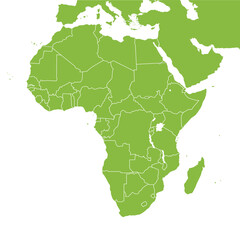 アフリカ大陸の地図、国境線、地中海沿岸からアラビア半島を含む