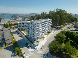 residential building with green areas, forest in the city, comfortable apartment for housing, special photography for real estate and projects