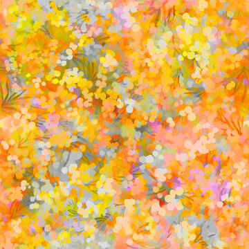Lush spring bloom of mimosa tree Abstract blur painted seamless background