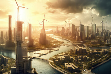 Renewable energy in a cityscape
