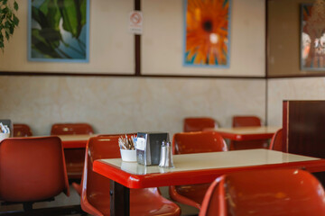 Condiments on a cafe table