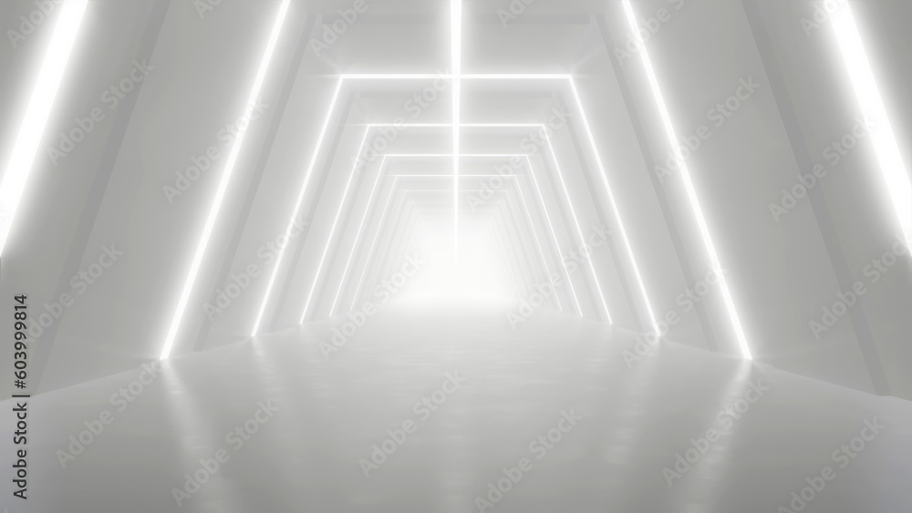 Leinwandbilder abstract white futuristic geometric tunnel, architecture design concept, 3d rendering.