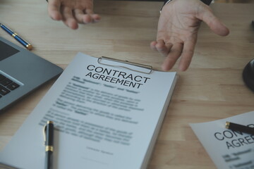 Naklejka premium Customer service good cooperation, Consultation between a Businessman and Male lawyer or judge consult having team meeting with client, Law and Legal services concept.