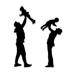 Fototapeta na wymiar Parents mother and father lifting child up above head vector silhouette.