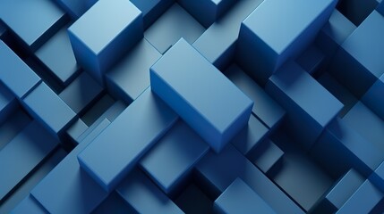 Abstract background with dark blue structure of 3d cubes mosaic in closeup view. Minimal geometric wallpaper with blocks effect construction. Horizontal illustration for banner design. Generative AI.