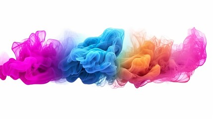 Abstract background with smoky clouds with flowing and curling waves blowing in stream shape. Colorful gas and fume vapours with swirling. Horizontal illustration for banner design. Generative AI.
