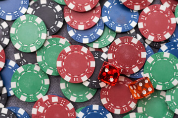 Plastic casino chips background. Poker game