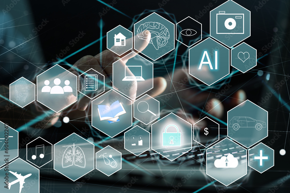 Poster ai concept. artificial intelligence and various industries.