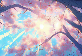 Cherry blossom sakura branches free wallpaper, in the style of ethereal light, photorealistic. Generative AI