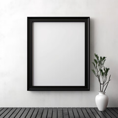 Fototapeta na wymiar Picture frame, black frame, front view, blank canvas, white background