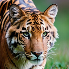 Big head portrait of a wild predator tiger with stripes in nature