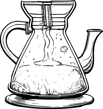 coffee maker pouring liquid, black and white clip art preview