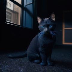 Black Cat lighting windows Generative AI
