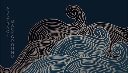 vector abstract japanese style waves in black and gold colours	