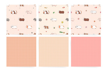Seamless Pattern with Guinea Pigs and stripes set Vector Seamless Background with Cute Guinea Pigs.	