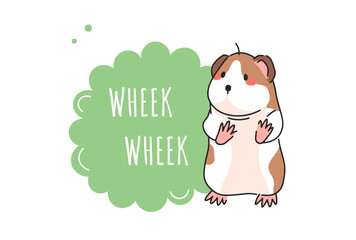 Cute Guinea Pig Vector Isolated Pattern for T-Shirt Print, Background, Decorative Art. Cute Cartoon Animal Illustration with text. Guinea Pig and Text - Wheek, Wheek!