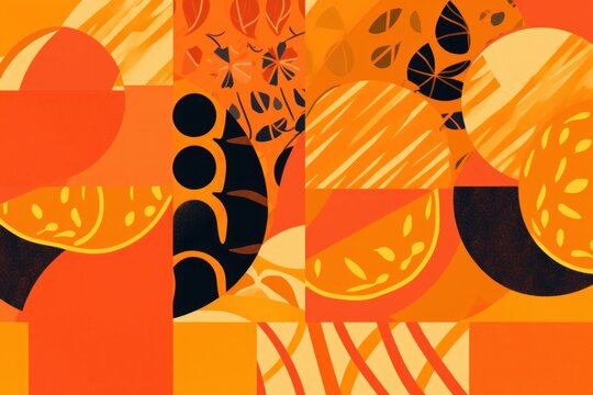 An abstract painting of oranges and lemons. Generative AI image.