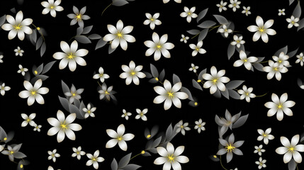 Fototapeta na wymiar Seamless pattern with white flowers on black background, Generative AI